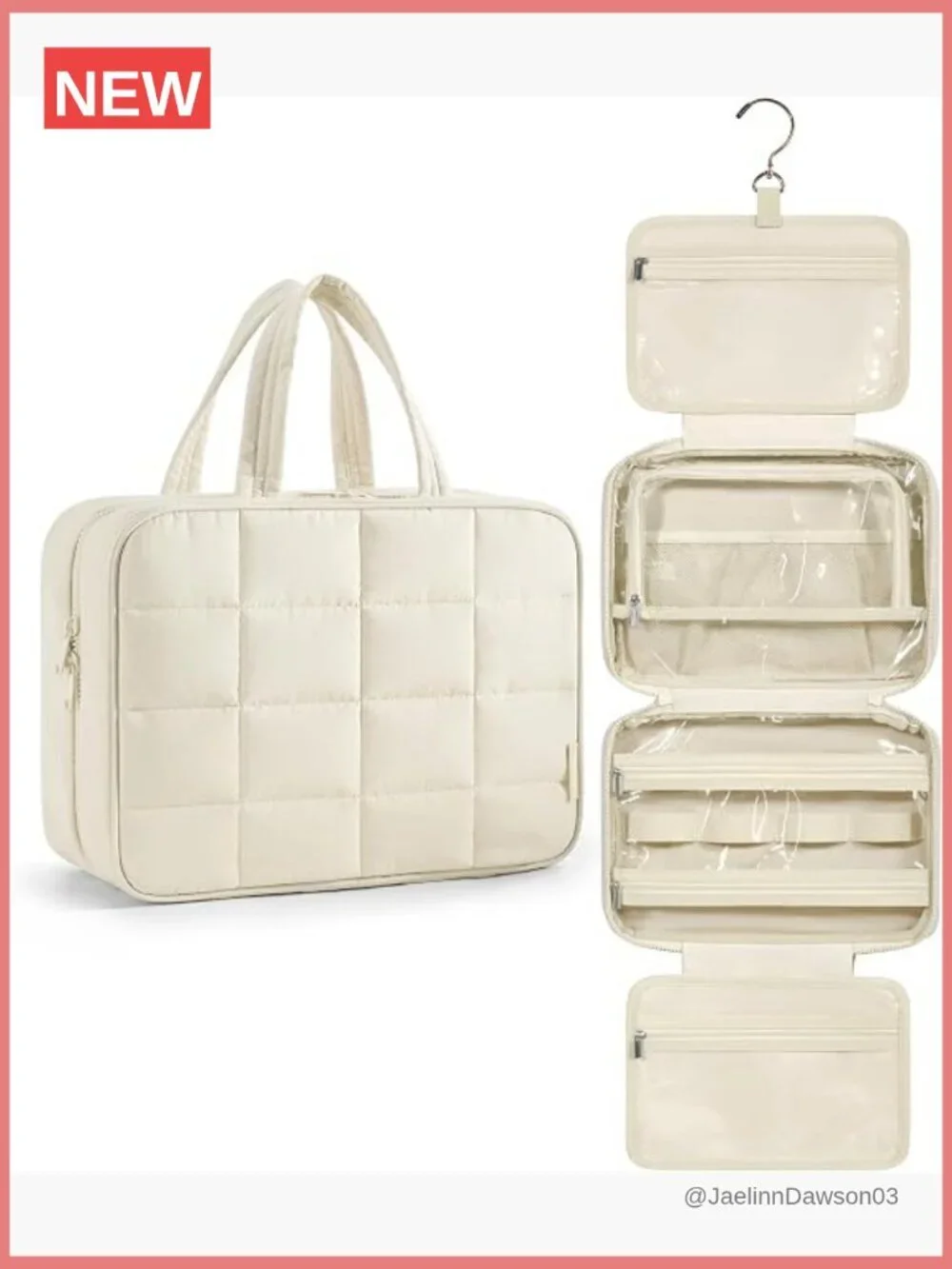 Travel Toiletry Bag with Jewelry Organizer, Hanging Puffy Makeup Cosmetic Case